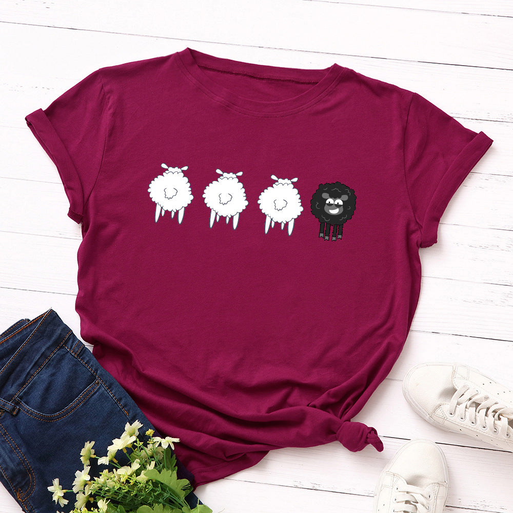 Women's Loose Creative Sheep Short Sleeved T-shirt