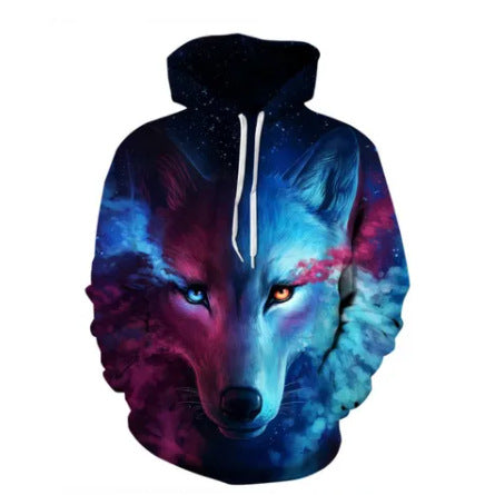 Unisex 3D Wolf Tiger Animal Print Pocket Pullover Hoodie