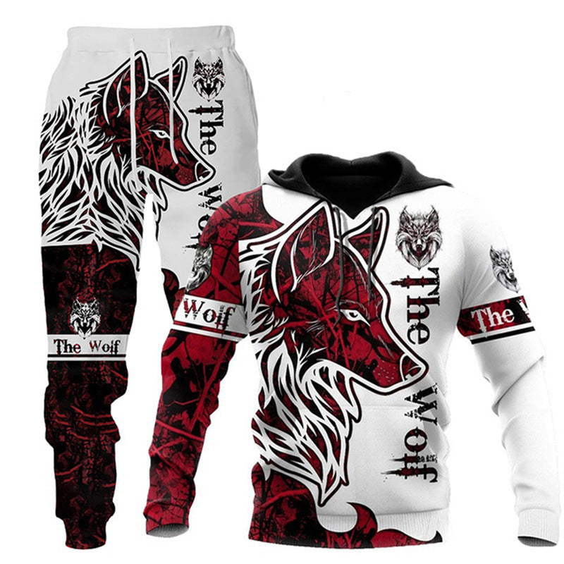 Trendy Men's 3D Animal Print Pullover Hoodie With Pants