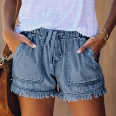 Women's Elastic Waist Casual High Waist Slim Denim Shorts