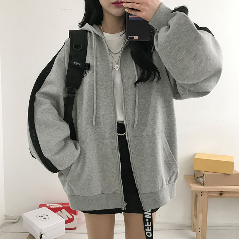 Korean Harajuku Style Letter Embroidered Women's Zipper Coat