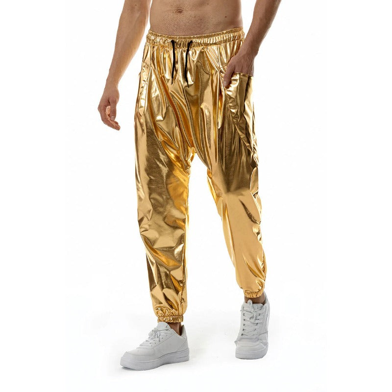 Trendy Men's Metal Shiny Disco Party Stretch Pants