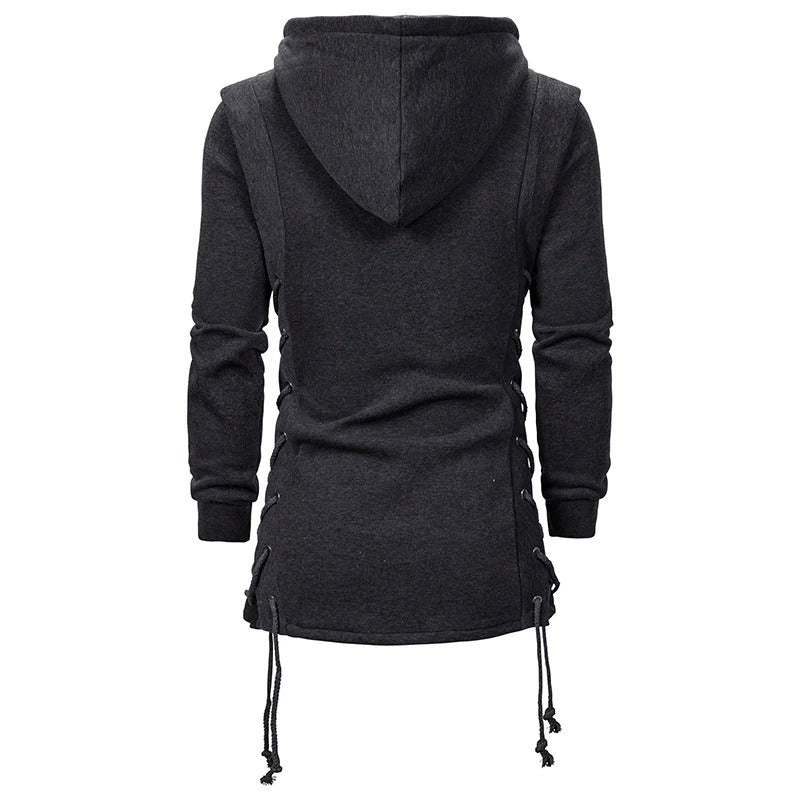 Trendy Men's Zipper Fit Drawstring Long Hoodie