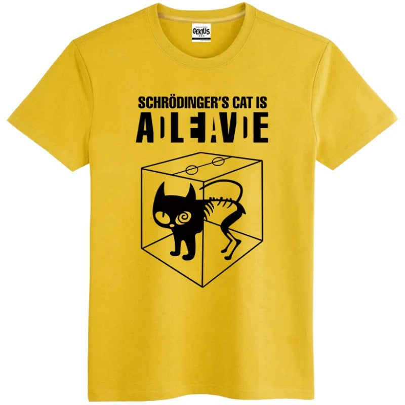 Schrodinger's Cat Geek Physical Quantum Mechanics Cotton T-shirt