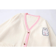 Cute Bunny Yummy Embroidered V-neck Sweater