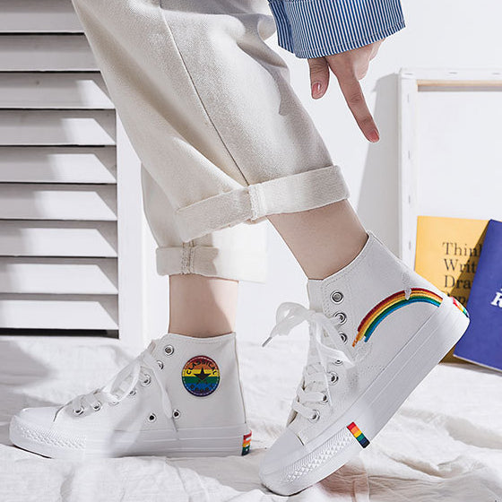 Stylish Rainbow Canvas High Top Sneakers