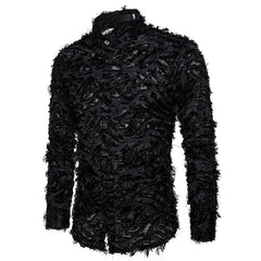 Men's Handmade Three-Dimensional Feather Lapel Long Sleeve Shirt