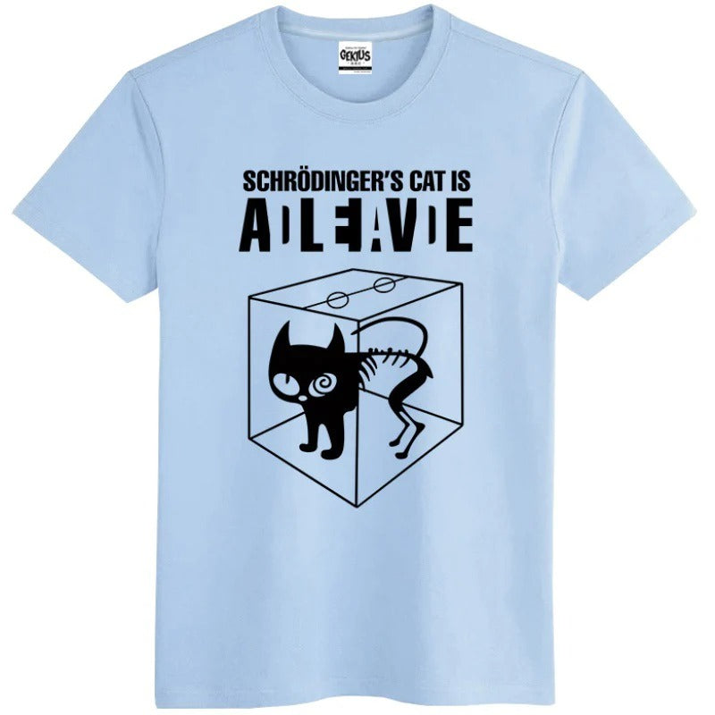 Schrodinger's Cat Geek Physical Quantum Mechanics Cotton T-shirt