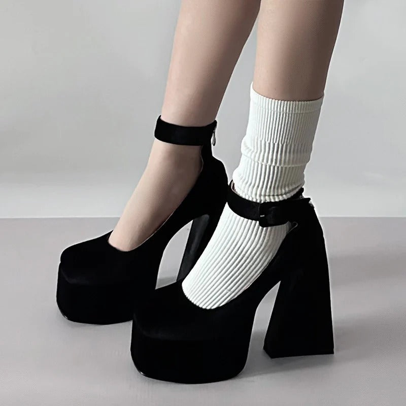 Chic Waterproof Block Heel Suede Mary Jane Shoes