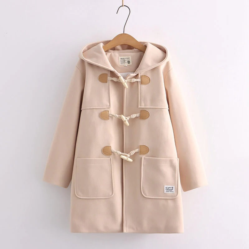 Japanese Academy Style Button Hooded Coat