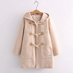 Japanese Academy Style Button Hooded Coat