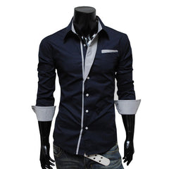 Men's Lapel Long-sleeved Solid Color Slim Shirt