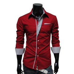 Men's Lapel Long-sleeved Solid Color Slim Shirt