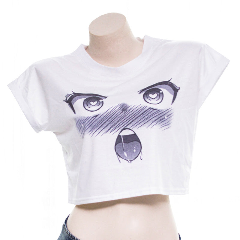 Japanese Style Anime Girl Printed Cropped Summer T-shirt