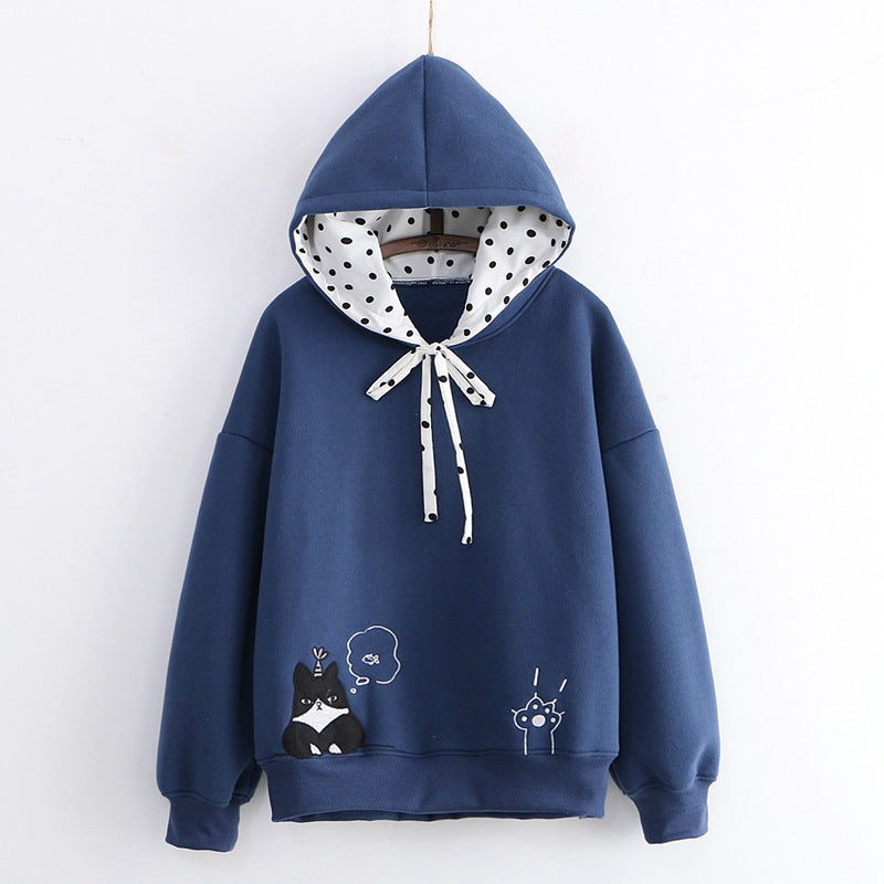 Japanese Style Girls' Cat Claw Embroidered Hoodie