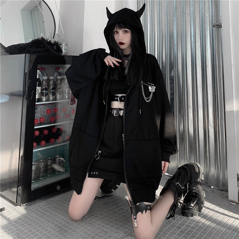 Dark Style Women's Little Devil Zippered Loose Hoodie