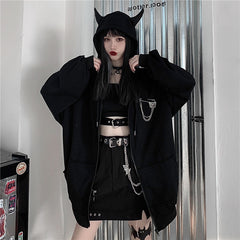 Dark Style Women's Little Devil Zippered Loose Hoodie