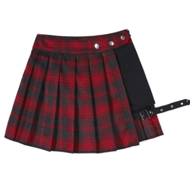 Dark Style Women's Red Plaid Skirt Culottes