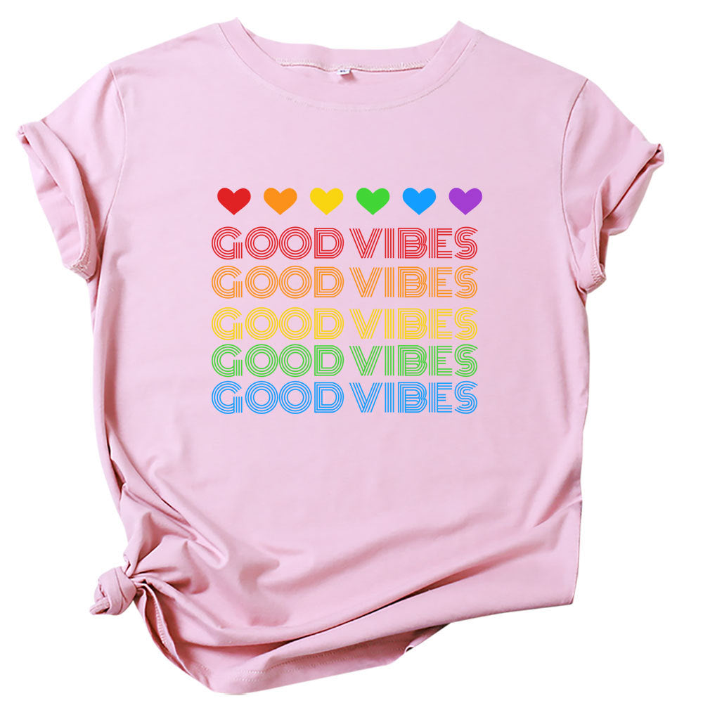 Chic Rainbow GOOD VIBES Short-sleeved T-shirt