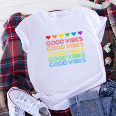 Chic Rainbow GOOD VIBES Short-sleeved T-shirt