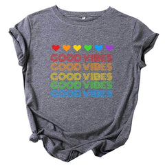 Chic Rainbow GOOD VIBES Short-sleeved T-shirt