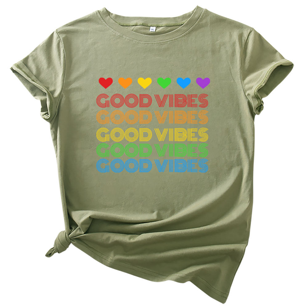 Chic Rainbow GOOD VIBES Short-sleeved T-shirt