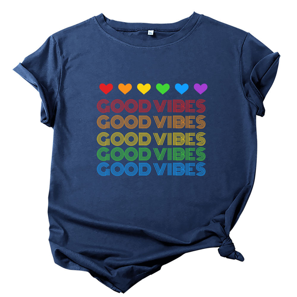 Chic Rainbow GOOD VIBES Short-sleeved T-shirt