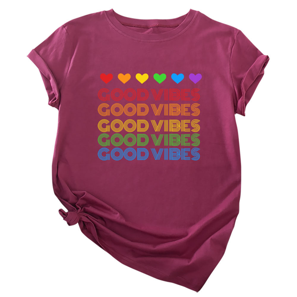 Chic Rainbow GOOD VIBES Short-sleeved T-shirt