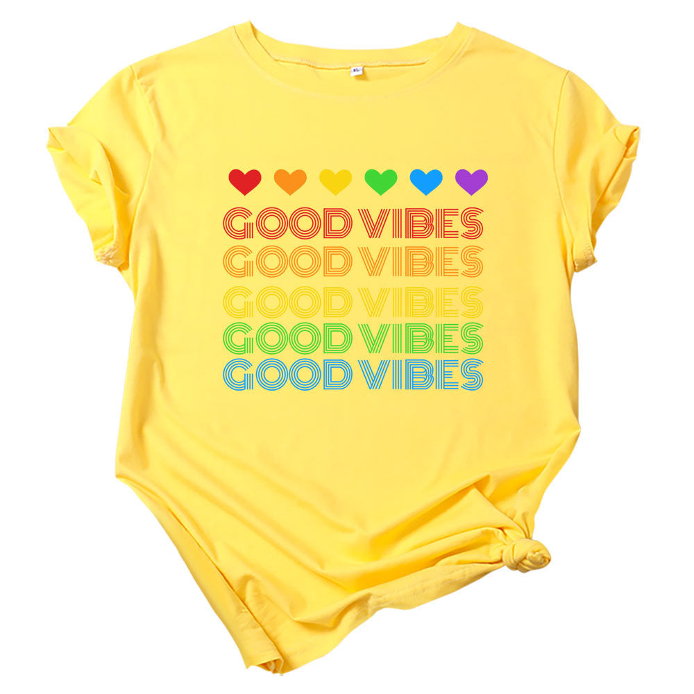 Chic Rainbow GOOD VIBES Short-sleeved T-shirt