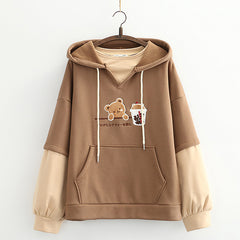 Kawaii Girls Bear Embroidery Loose Thickened Hoodie