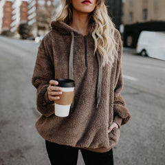 Trendy Women's Solid Color Plush Loose Hoodie