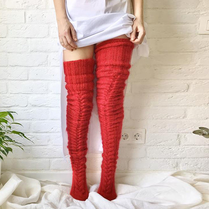 Women's Mohair Extended Knitted Yarn Stockings