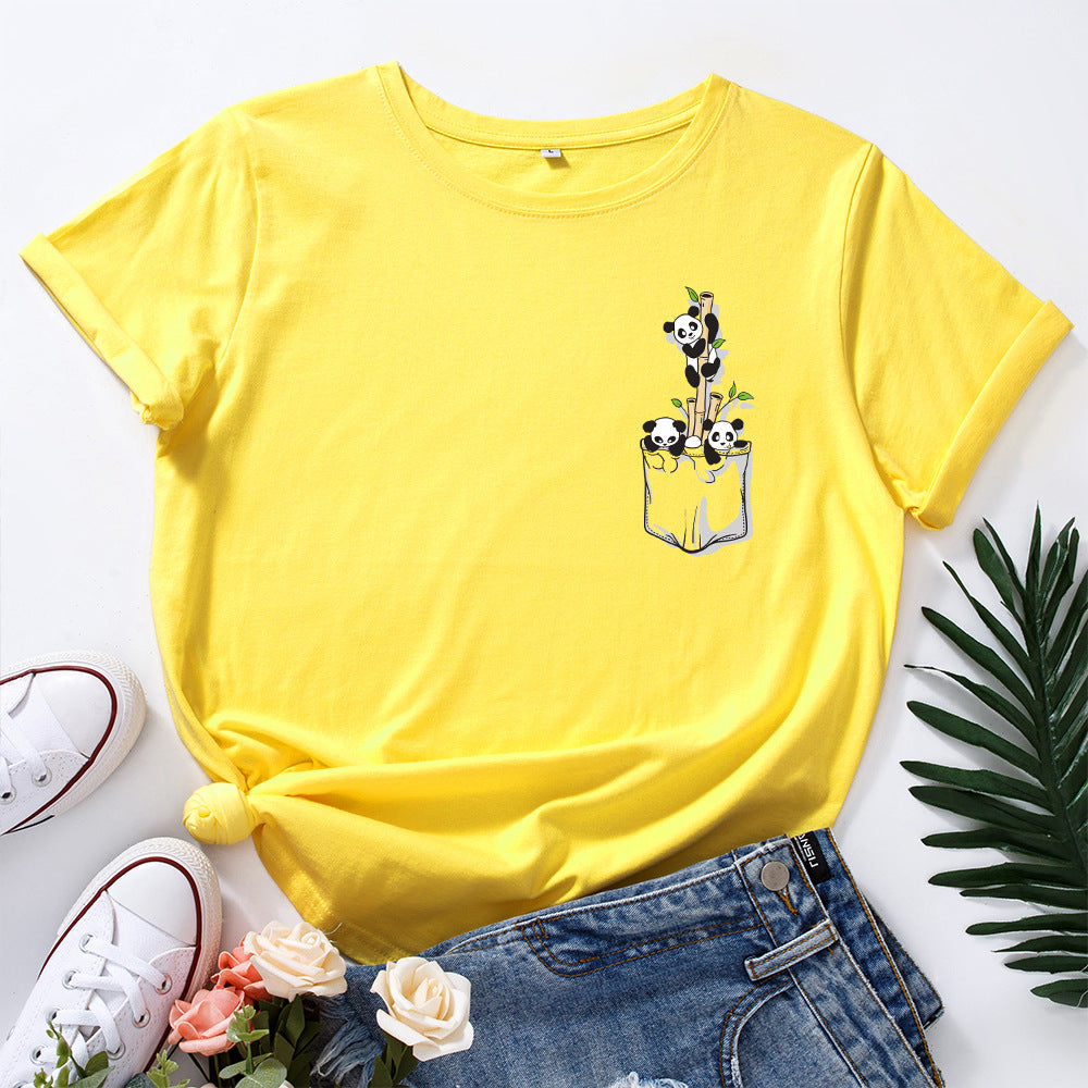 Cute Panda Women's Cotton Loose Short Sleeve T-shirt