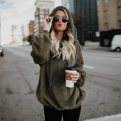 Trendy Women's Solid Color Plush Loose Hoodie