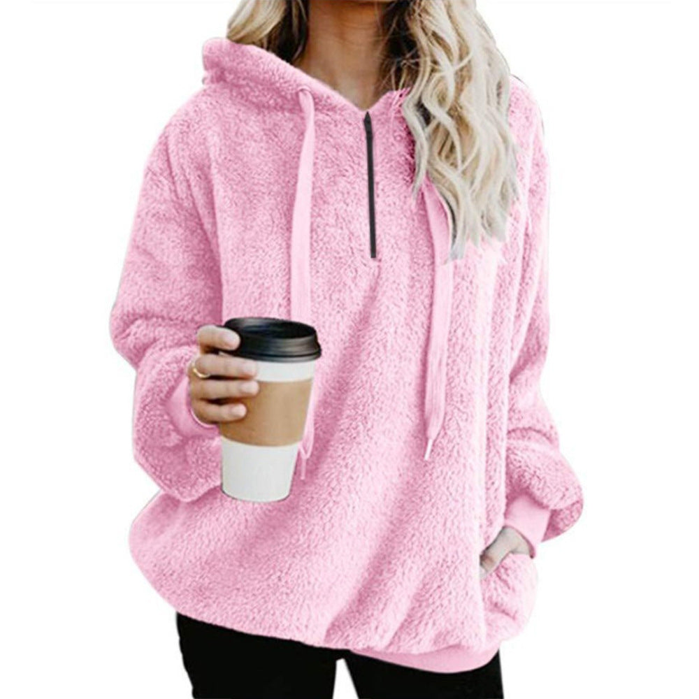 Trendy Women's Solid Color Plush Loose Hoodie