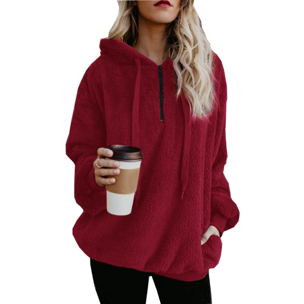 Trendy Women's Solid Color Plush Loose Hoodie