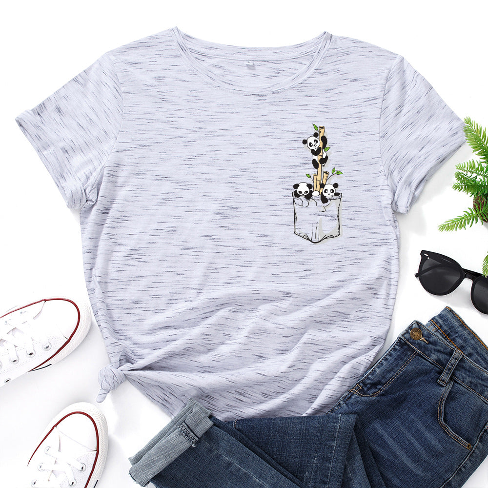 Cute Panda Women's Cotton Loose Short Sleeve T-shirt