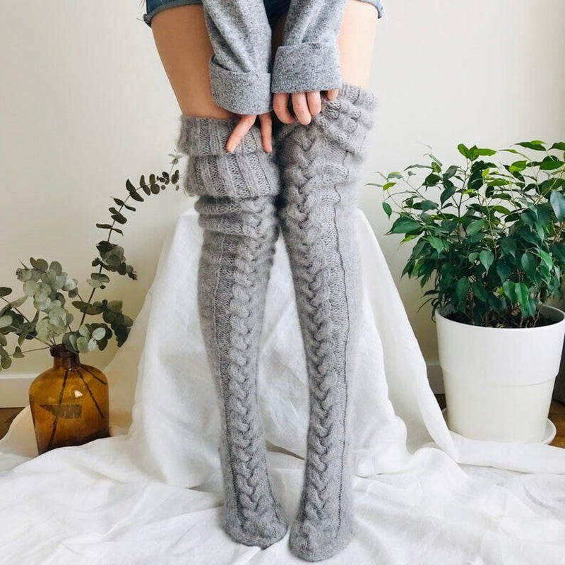 Women's Mohair Extended Knitted Yarn Stockings