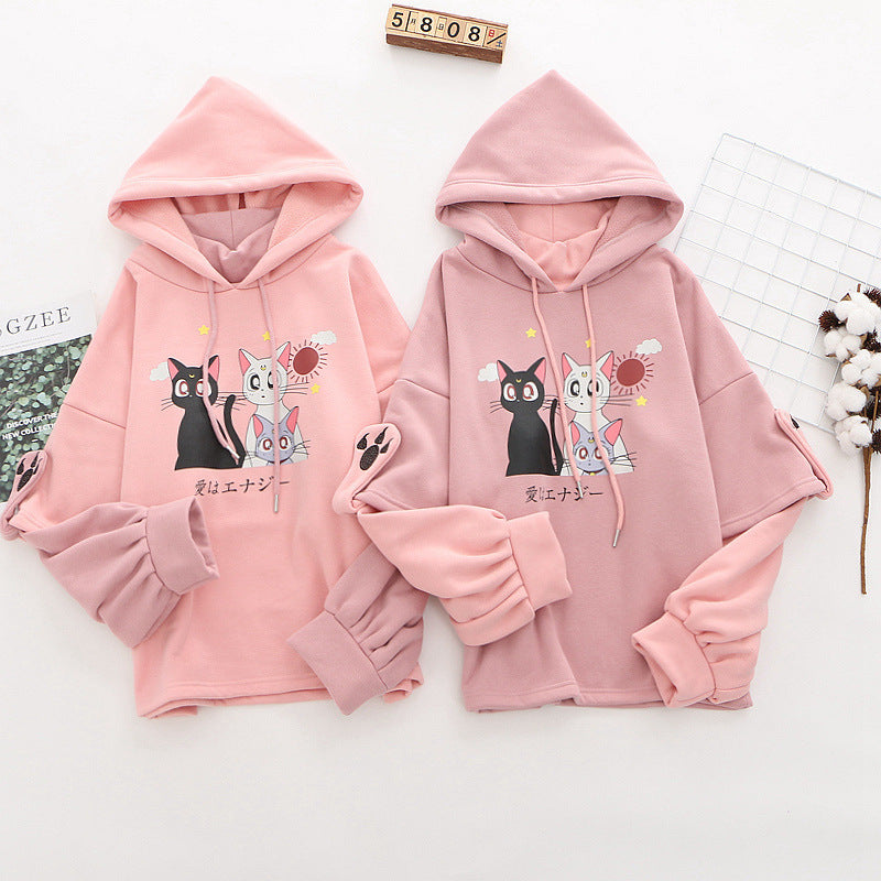 Kawaii Cat Women's Sweet Graphic Plush Warm Hoodie