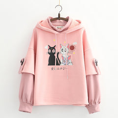 Kawaii Cat Women's Sweet Graphic Plush Warm Hoodie