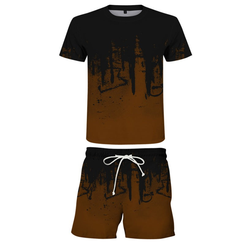 Men's 3D Ink Printed Leisure T-shirt and Shorts Co-ords