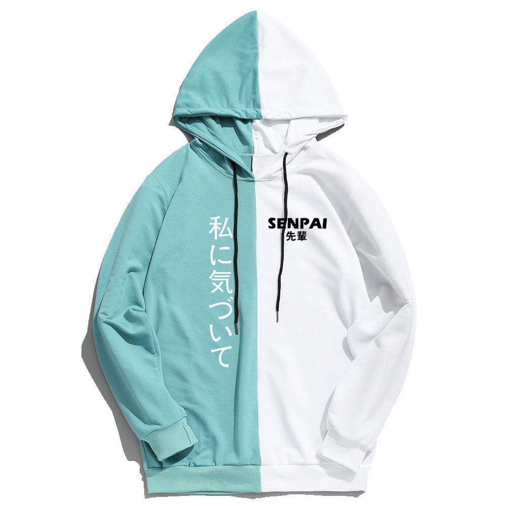 Unisex Japanese Style SENPAI Print Color Block Hoodie