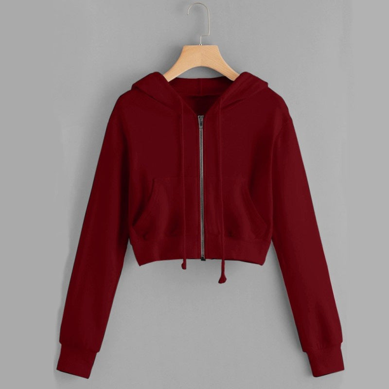 Women's Slim Fit Zip Up Cropped Hoodie