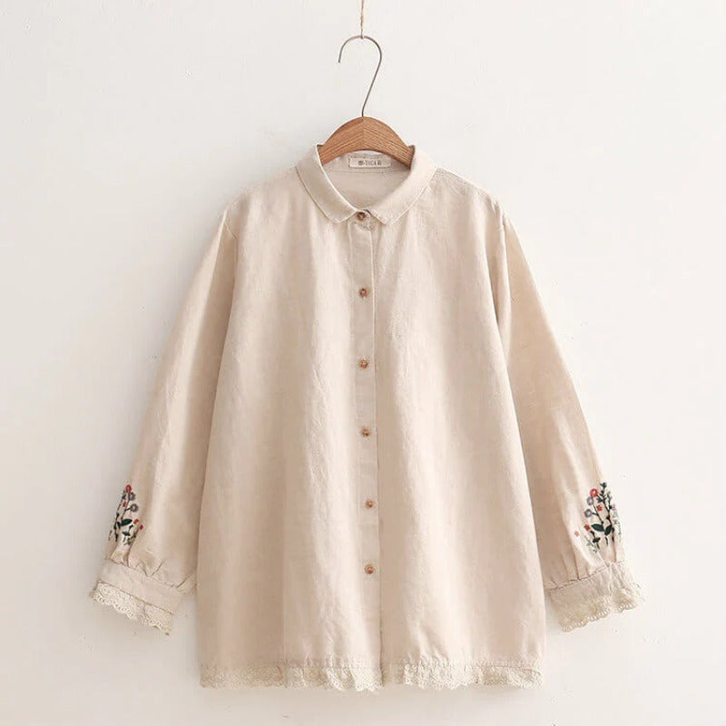 Lace Floral Embroidered Loose Long Sleeve Shirt