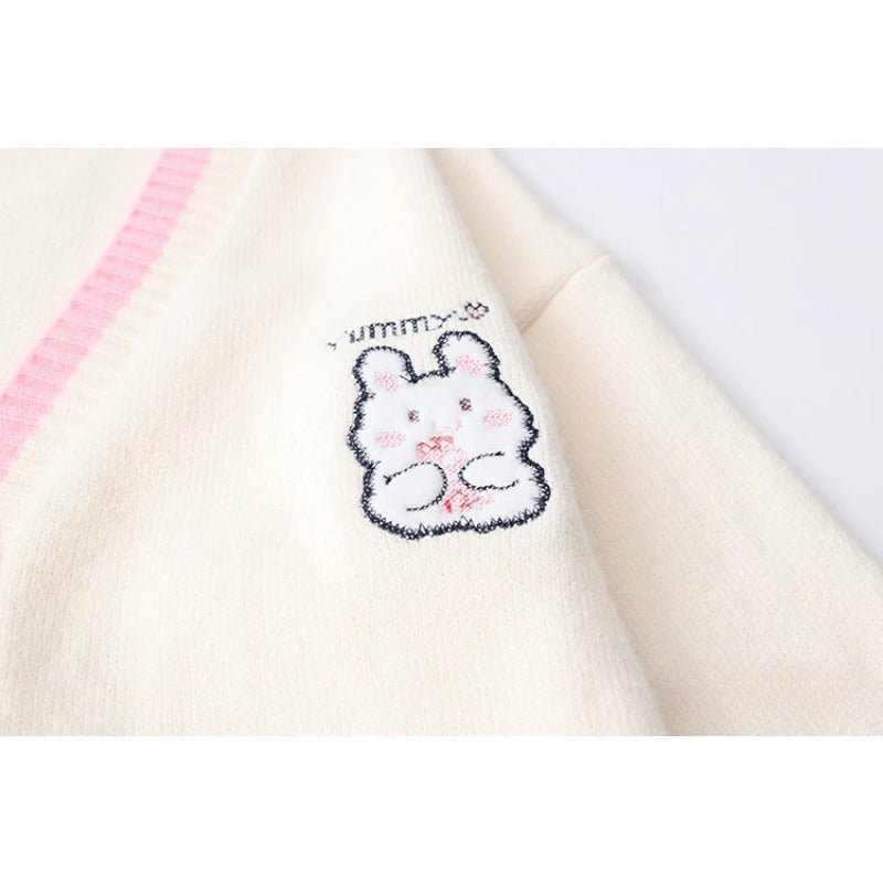 Cute Bunny Yummy Embroidered V-neck Sweater