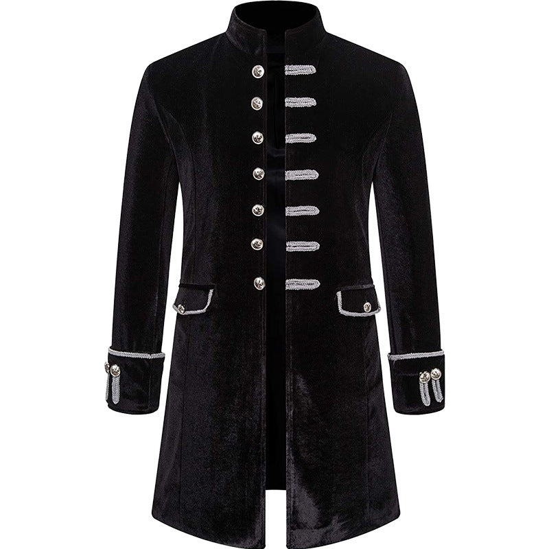 Retro Men's Steampunk Velvet Stand Collar Coat Uniform