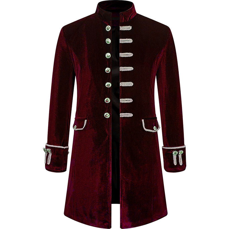 Retro Men's Steampunk Velvet Stand Collar Coat Uniform