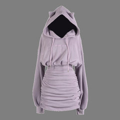 Cute Cat Ears Tightened Waist Long Sleeve Hoodded Dress