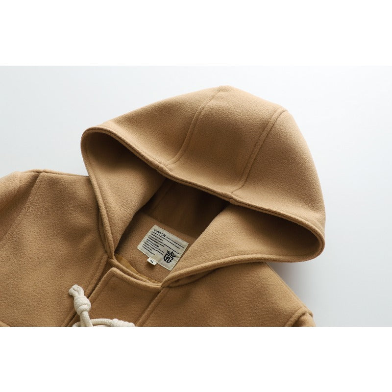 Japanese Style Horn Buckle Thickened Hooded Long Coat