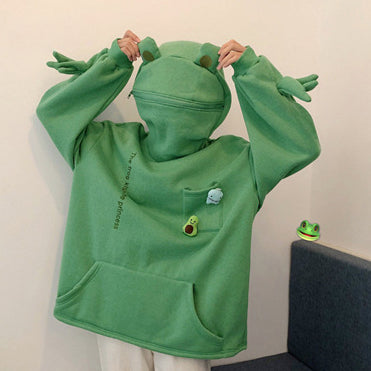 Unisex Cute Frog Plush Thickened Cosplay Hoodie